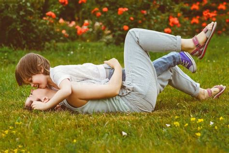 Loving Mother And Son Playing In Summer Park Warm Stock Image Image