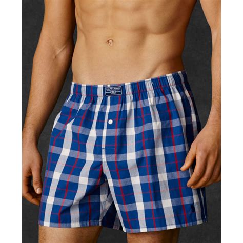 Lyst Polo Ralph Lauren Polo Mens Woven Plaid Boxer Shorts In Blue For Men