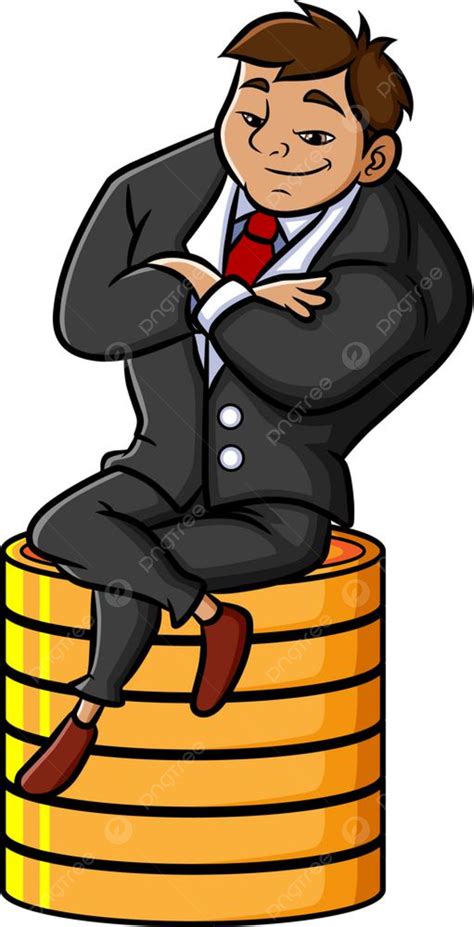 The Rich Man Is Sitting On The Golden Coins Illustration Coins