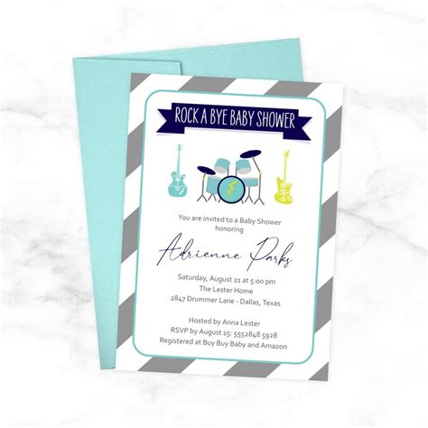 Rock A Bye Baby Shower Invitation Rock Band Music Baby Etsy