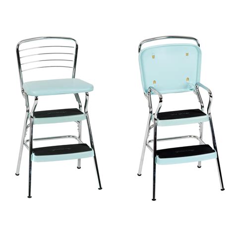 Cosco Stylaire Retro Chair Step Stool With Flip Up Seat Teal One