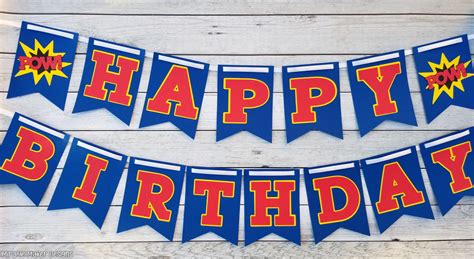 Superhero Happy Birthday Banner Superhero Party Super Hero Etsy