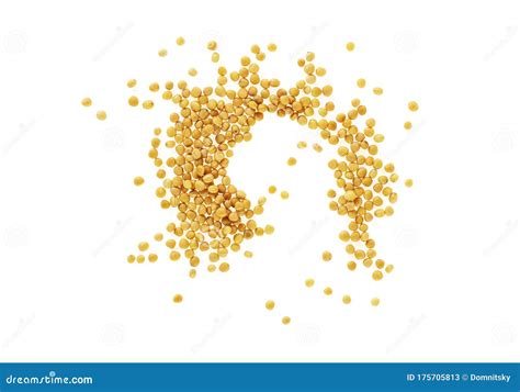 Pile Of Yellow Mustard Seeds Isolated On White Background Top View