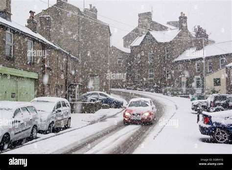 Hawes North Yorkshire Uk 1st March 2015 Heavy Snow Hit The Stock