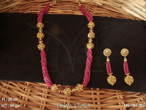 Crystal Gold Beads Long Traditinal Mala Designer Jewellery Beaded