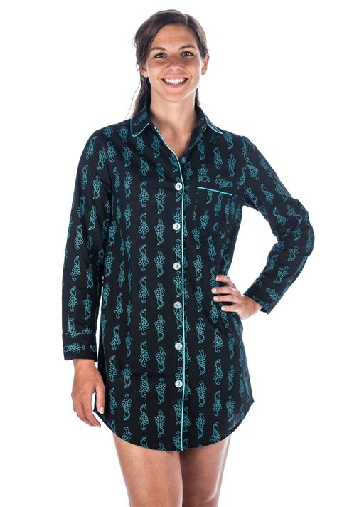 Womens Premium 100 Cotton Poplin Long Sleeve Sleep Shirt Noble Mount