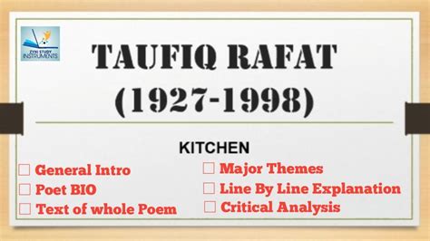 Critical Analysis Poem Kitchen By Taufiq Rafat Line By Line