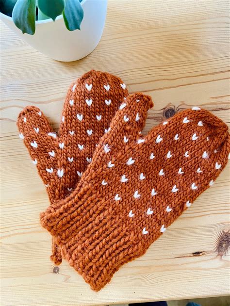 Happy Heart Mitts Heart Mittens Hand Knitted 100 Wool Etsy