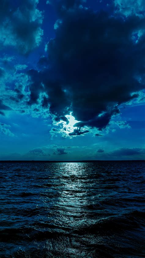 1080x1920 Night Moon Sea Sky Blue 4k Iphone 76s6 Plus Pixel Xl One