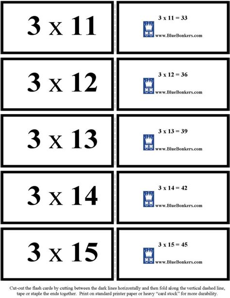 Multiplication Facts Flash Cards Printable Printable World Holiday