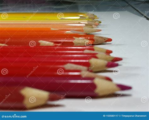 Row Of Warm Tone Colored Pencils 1 Stock Image Image Of Energy Power