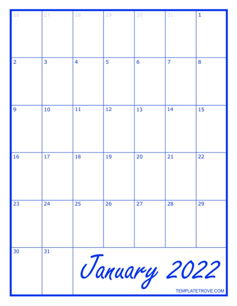 Monthly 2022 Blank Calendar Calendar Quickly 2022 Monthly Calendar
