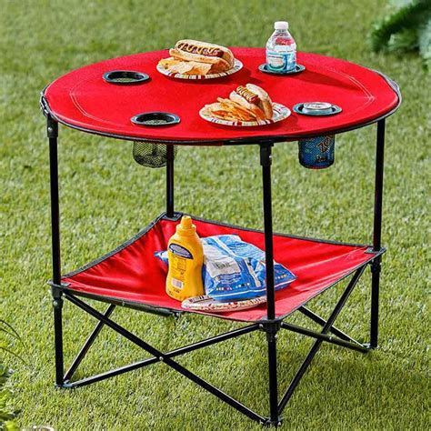 600d Canvas Beach Table Folding Lightweight Tabletop 4 Cup Holders