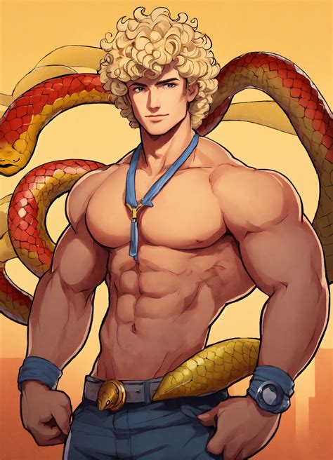 Lexica Blonde Curly Hair Man With Lean Body Cartoon Style With Snake