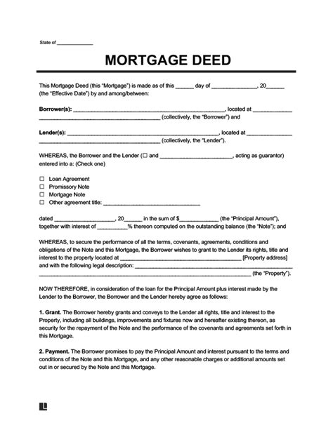 Free Mortgage Deed Template Downloadable Pdf And Word