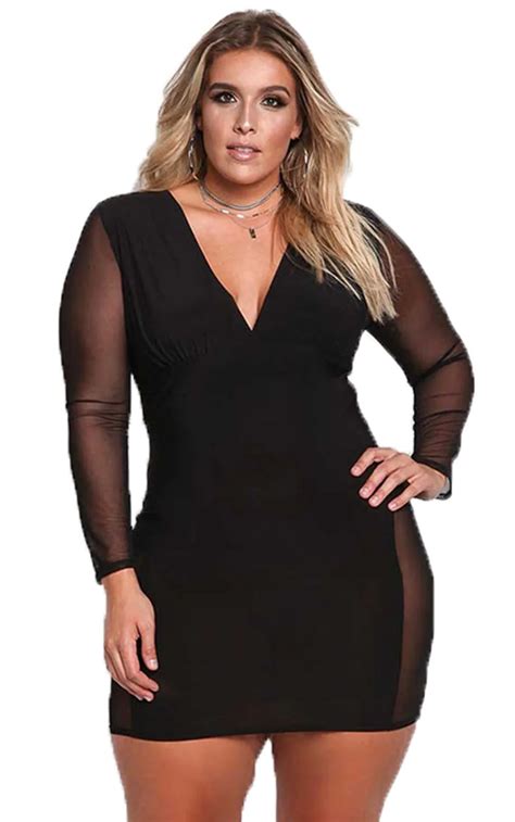 Free Shipping Womens Sexy V Neck Mesh Long Sleeves Autumn Plus Size Bodycon Dresses 3sz60021 In