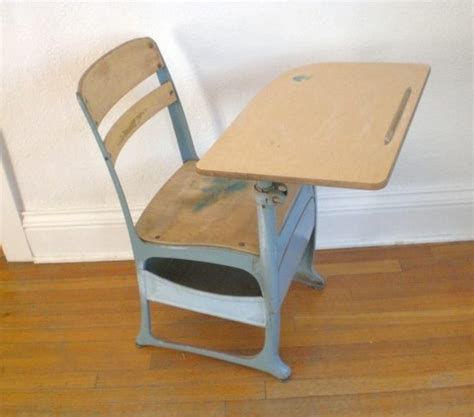 Vintage Childs School Desk And Chair Wood Metal Mid Etsy