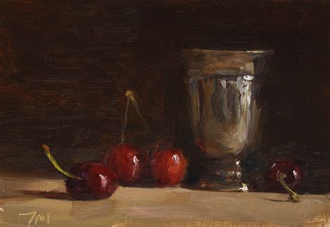 Daily Painting Titled Cherries And Silver Goblet Click For