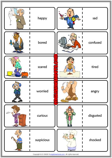 Familyfoodclothesexample lesson plansgamessongsthe first lessonbibliography fun english for kids: Feelings ESL Printable Dominoes Game For Kids