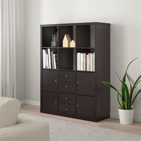 The ring pull handles are a great finishing touch. KALLAX Shelving unit with 6 inserts, black-brown, 112x147 cm - IKEA