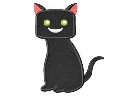 Halloween Smiling Black Cat Includes Both Applique And Stitched Daily