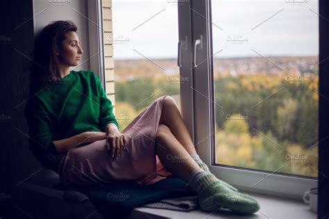 Girl Sitting On The Window In The Gr High Quality People Images ~ Creative Market