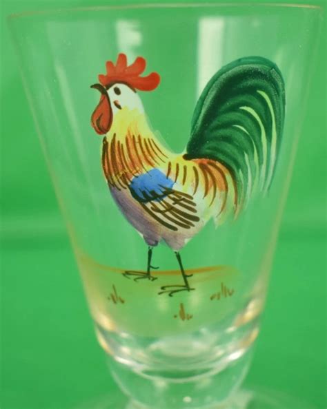 Set Of 4 Rooster Cock Hand Painted Sherry Glasses