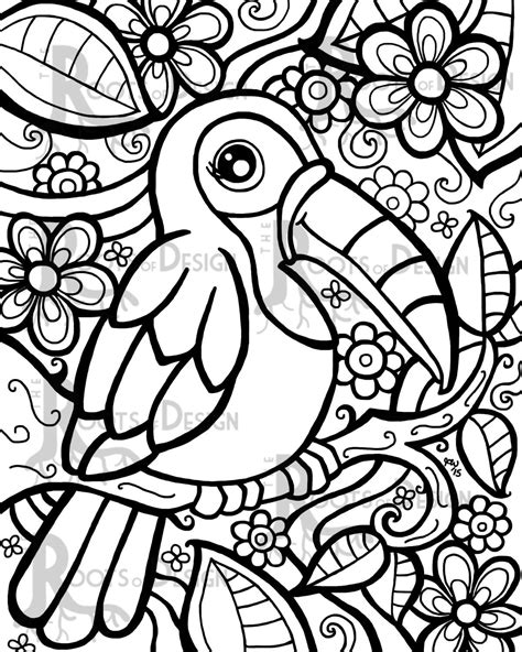Instant Download Coloring Page Toucan Art Print Zentangle Inspired