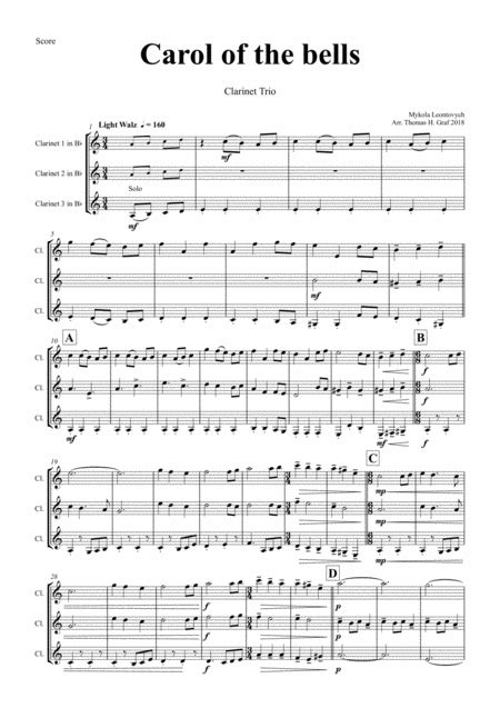 Carol Of The Bells For Clarinet Free Music Sheet