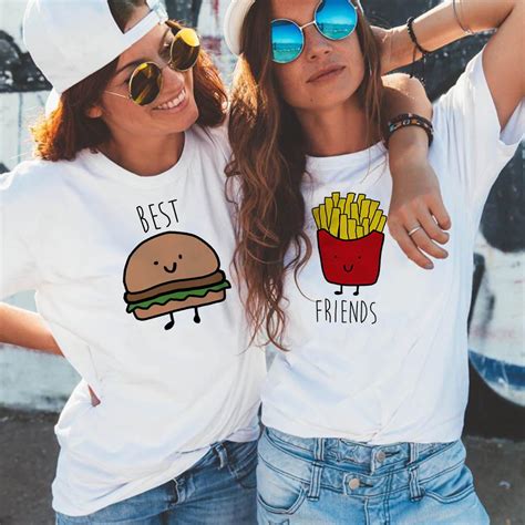 Buy Tops Tees Burger And Fries Summer Short Sleeve Matching Bff Women