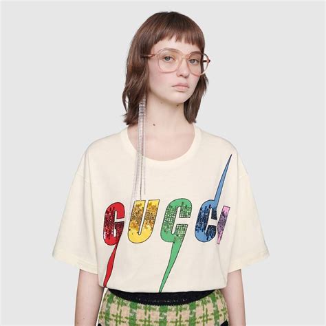 Shop The Off White Cotton Oversize T Shirt With Gucci Blade At Gucci