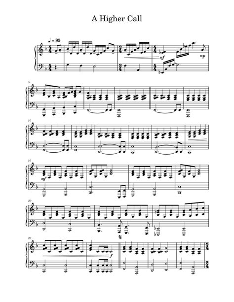 A Higher Call Sheet Music For Piano Solo