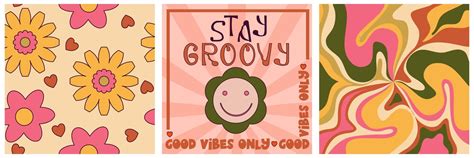 Retro Groovy Poster Set Hippy Design 70s Modern Groovy Poster With