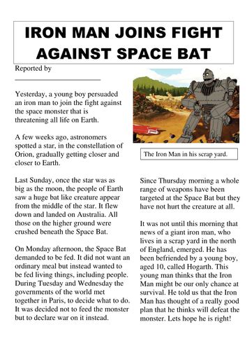 A good newspaper article include 6 elements (headline, byline, placeline, lead, body and quotation). Significant Authors unit: The Iron Man by skillswithfrills ...