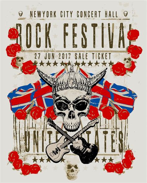 Poster For A Rock Music Festival With Skull And Guitar Stock Vector