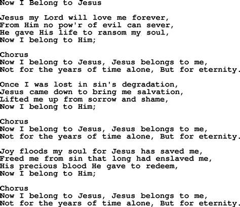 baptist hymnal christian song now i belong to jesus lyrics with pdf for printing