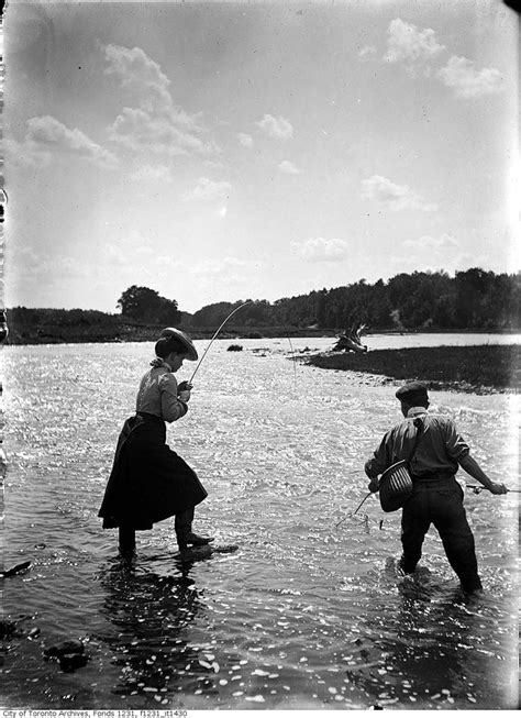July Man And Woman Fishing In The Credit River Vintage