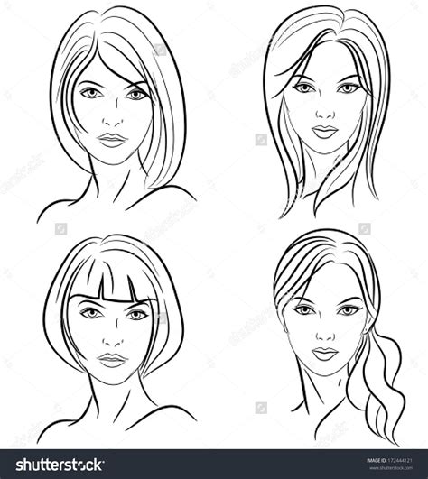 Stock Vector Some Hairstyles For Women Front View Black And White