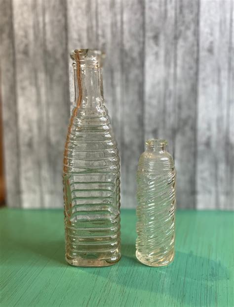 1900s Ribbed Glass Bottles Antique Glass Sauce Bottle Etsy