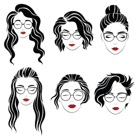 Set Of Hairstyles For Women With Glasses Collection Of Silhouettes Of Hairstyles For Girl
