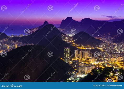 Night View Of Botafogo And Copacabana In Rio De Janeiro Stock Photo