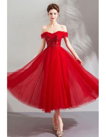 Gorgeous Red Off Shoulder Flowy Tulle Prom Dress For Party Wholesale