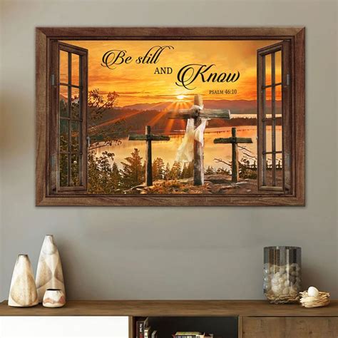 Sunset Cross Be Still And Know Psalm 4610 Bible Verse Wall Art Canvas