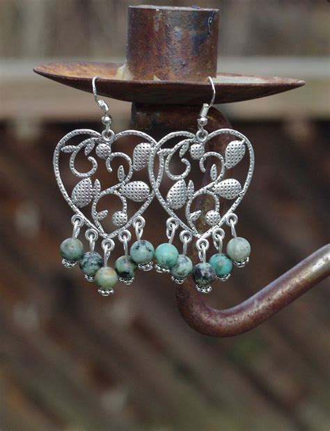 African Turquoise Heart Earrings Heart Chandelier Earrings Etsy
