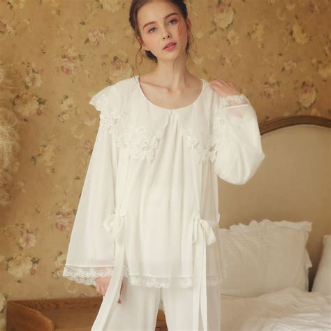 Women Vintage Pajama Set 2 Pieces Sleepwear Autumn Night Wear Home Suit