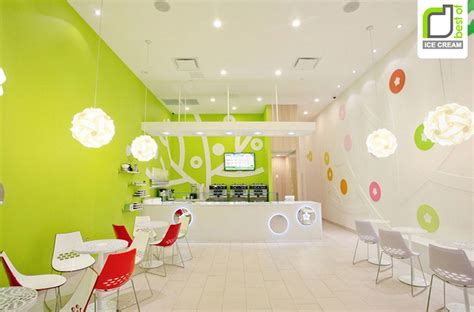 Decorating Cool Interior Design Of An Ice Cream Shop With Green Wall