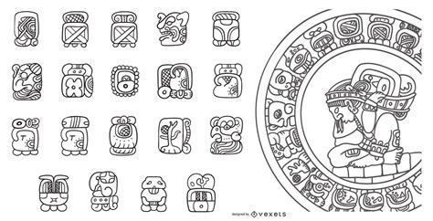 Mayan Calendar Stroke Design Set Vector Download