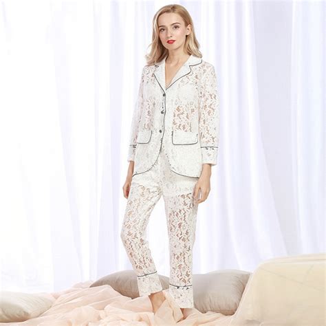 See Through Sexy Women Pajama Set Brand New Lace Ladies Pajamas 2 Pcs Summer Sleepwear Suit