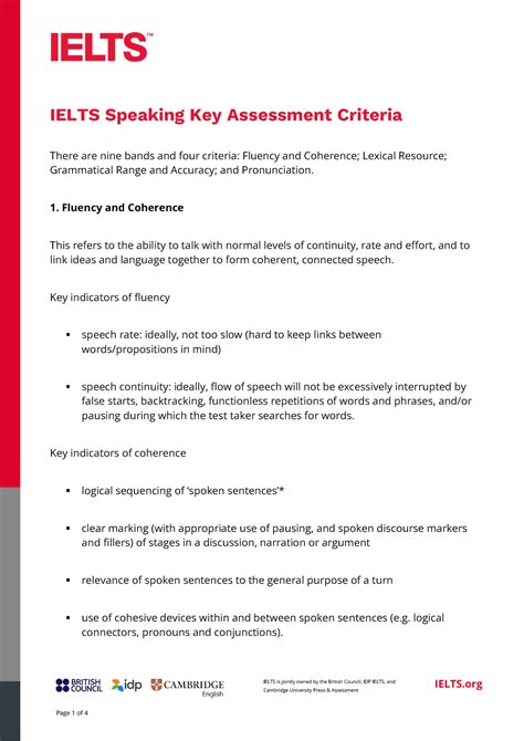 Ielts Speaking Key Assessment Criteria Page 1 Of 4 Ielts Is Jointly