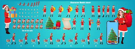 premium vector christmas santa girl character design model sheet with